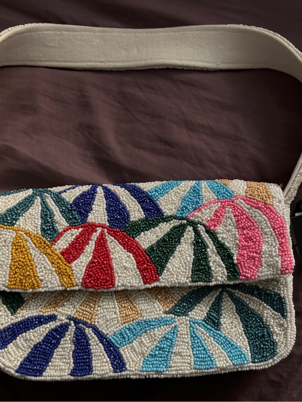Beaded Multicolor Dome-Pattern Shoulder Bag